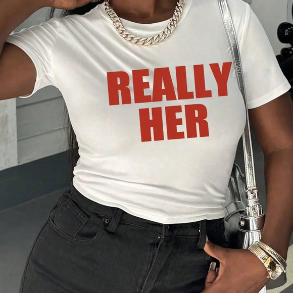 White Casual Women's Letter Graphic Crop Tee - Picture 2 of 5